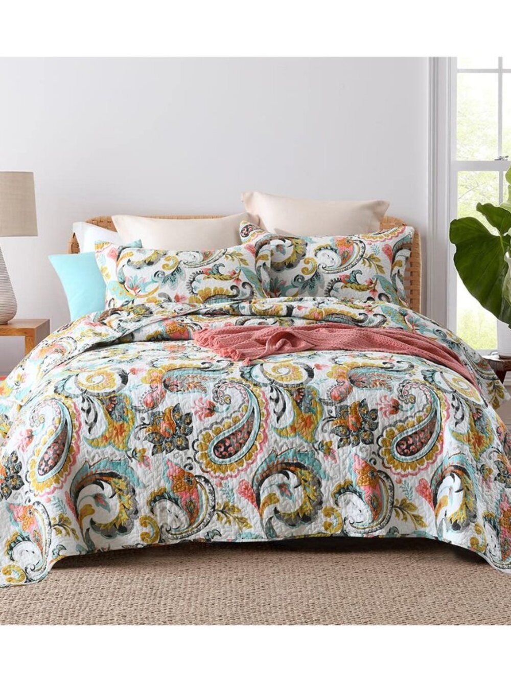 Cotton Bedspread Quilt Sets, 3 Pieces Reversible Comforter Coverlet Sets,White